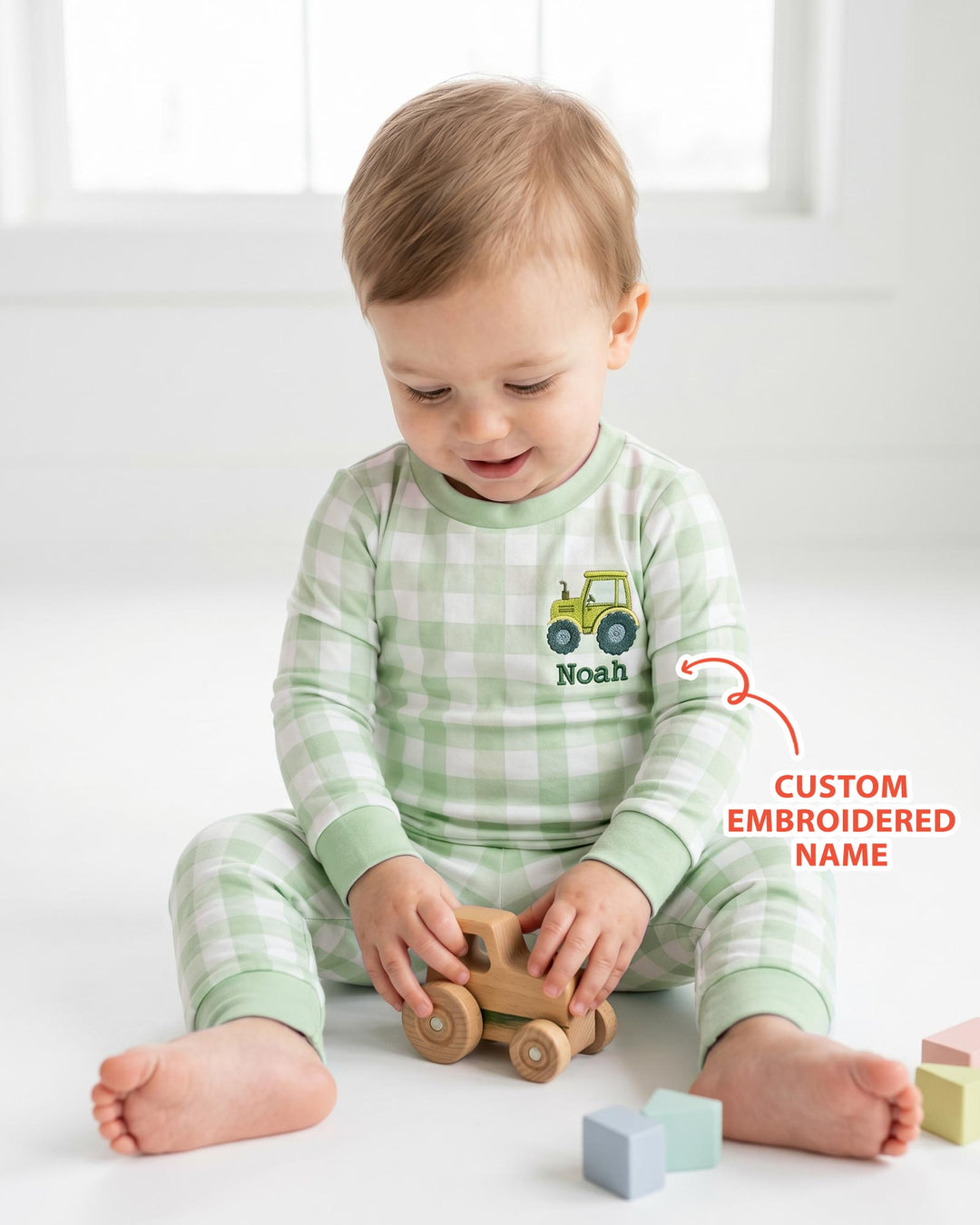 Personalized Embroidered Baby Boy Bamboo Two Piece Long Sleeve Pajama Set