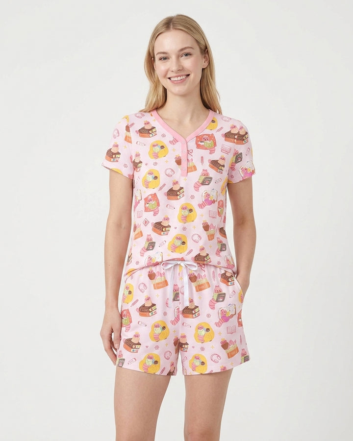 Little Book Worm Family Matching Bamboo Women Short Sleeve Short Pajama Set
