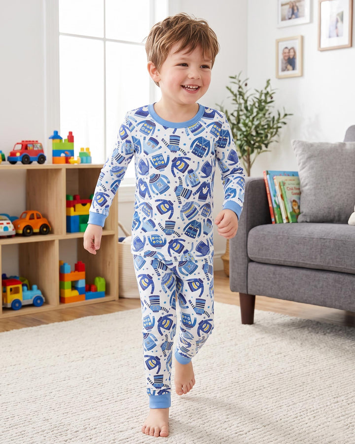 Cute Hanukkah Jumpers Bamboo Two Piece Long Sleeve Pajama Set