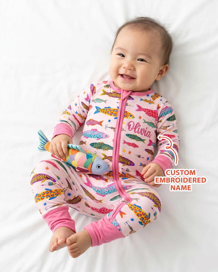 Custom Name Embroidered Colorful Fish Bamboo Convertible Zippy
