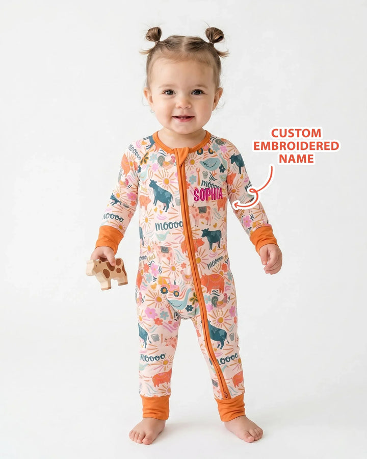 Custom Name Embroidered Colorful Farm Life Bamboo Convertible Zippy
