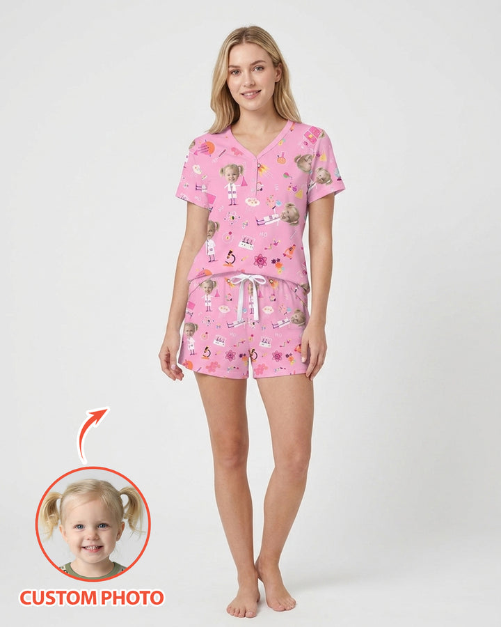 Custom Image Chemical Laboratory Bamboo Women Short Sleeve Short Pajama Set