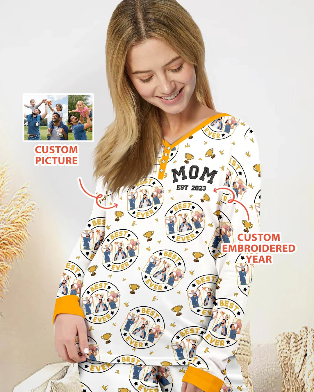 Conjunto de pijama de bambú bordado para mujer, personalizado, a juego para el Día del Padre