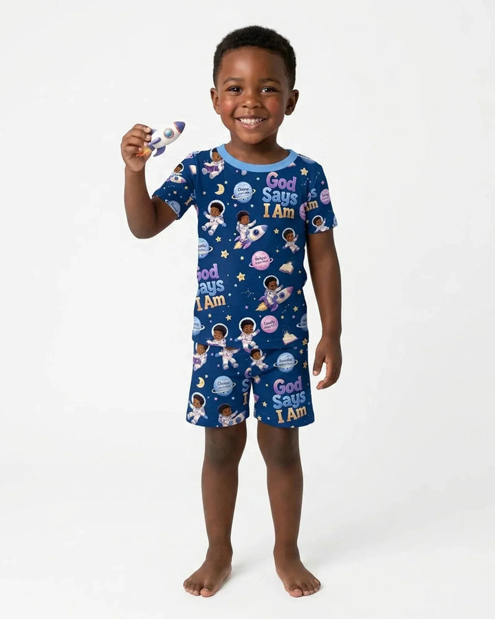 Black Boy God Says I Am Bamboo Two Piece Short Sleeve Shorts Pajama Set