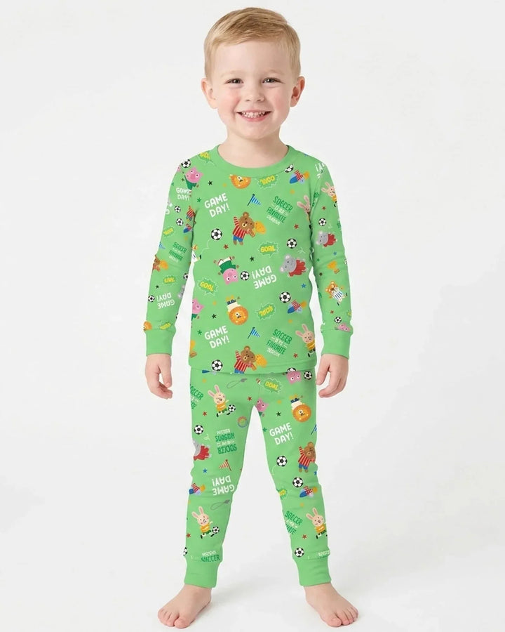 The World Cup Soccer Animals Bamboo Two Piece Long Sleeve Pajama Set