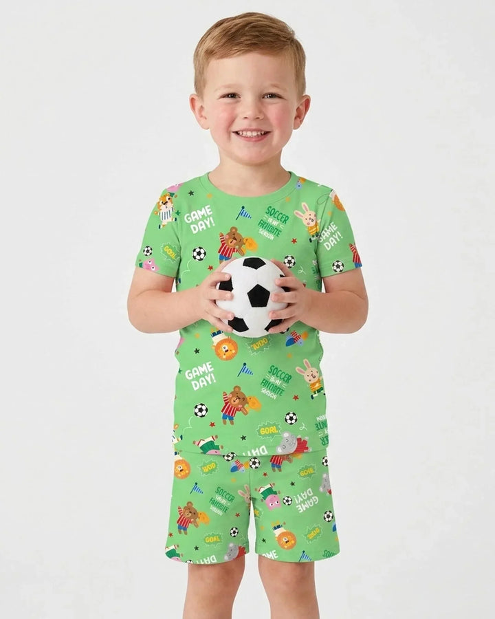 The World Cup Soccer Animals Bamboo Two Piece Short Sleeve Shorts Pajama Set
