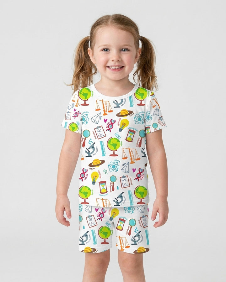 Tiny Scientist Explores The World Bamboo Two Piece Short Sleeve Shorts Pajama Set