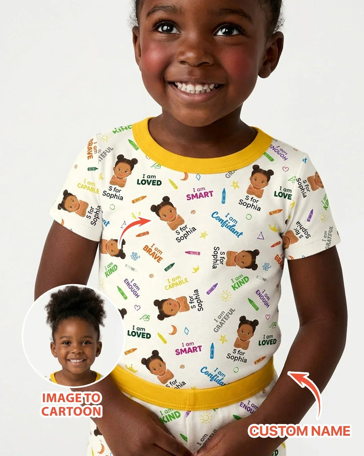 Kids Affirmations Custom  Bamboo Two Piece Short Sleeve Pajama Set