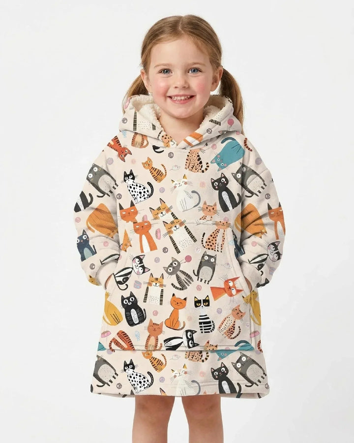 Manta Sudadera con Capucha de Bambú Personalizada a Juego para Familia de Gatos Traviesos y Tontos