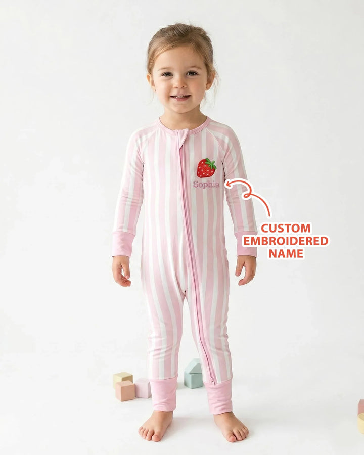 Personalized Embroidered Pink Stripes Baby Bamboo Convertible Zippy