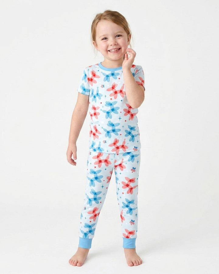 American Balloon Dog Party Bamboo Two Piece Short Sleeve Pajama Set