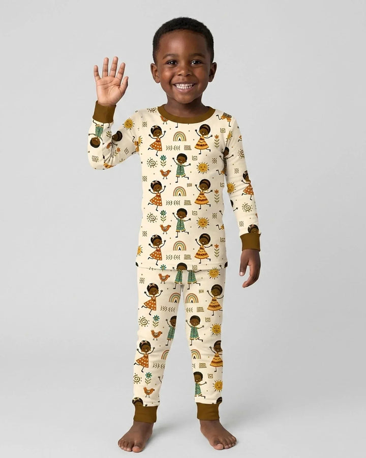 Cute African Heritage Bamboo Two Piece Long Sleeve Pajama Set