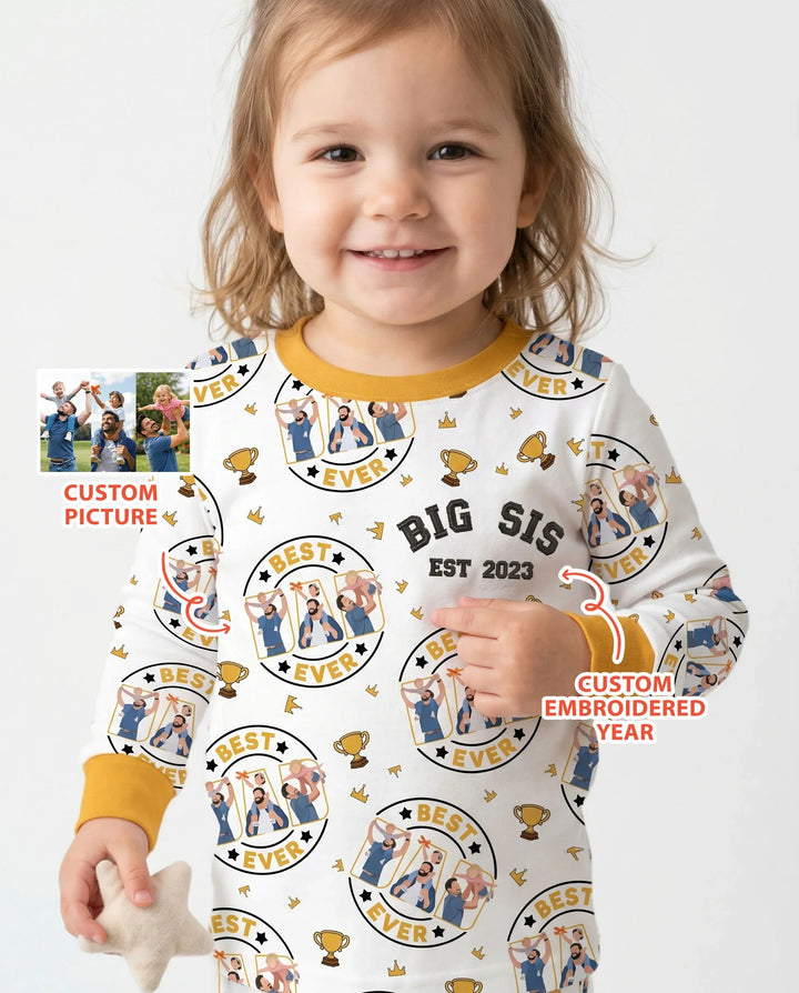 Conjunto de pijama de bambú de dos piezas con bordado de manga larga a juego para el Día del Padre personalizado en familia