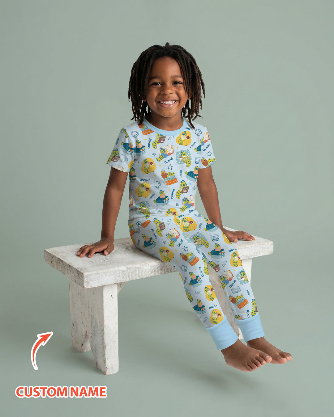 Little Book Worm Family Matching Bamboo Two Piece Short Sleeve Pajama Set