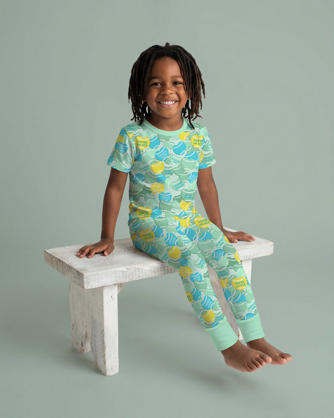 Tennis Candy Family Matching Bamboo Two Piece Short Sleeve Pajama Set