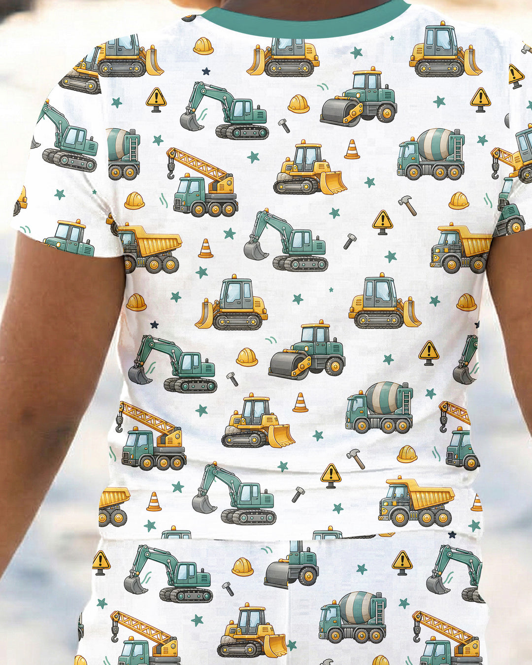 Construction Vehicles My God Is So Big Bamboo Two Piece Short Sleeve Pajama Set