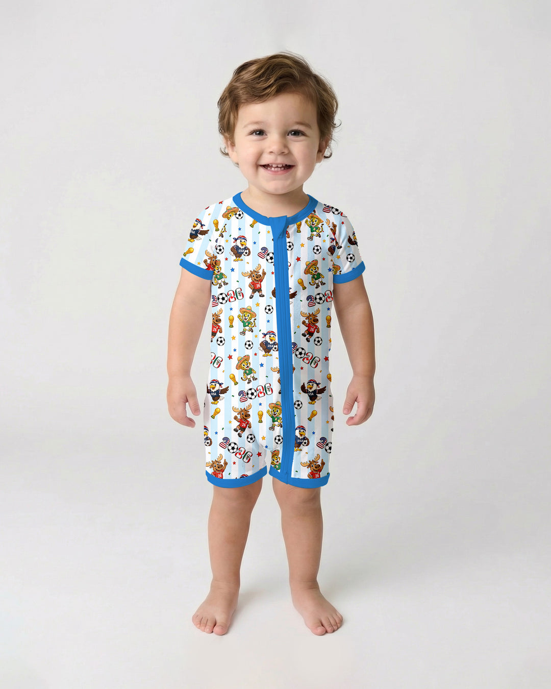 Striped Cute Mascots Soccer Cup 2026 Bamboo Shorty Zippy