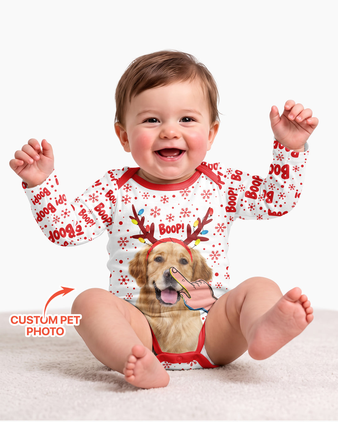 Custom Pet Photo Funny Christmas Boop Bamboo Bodysuit