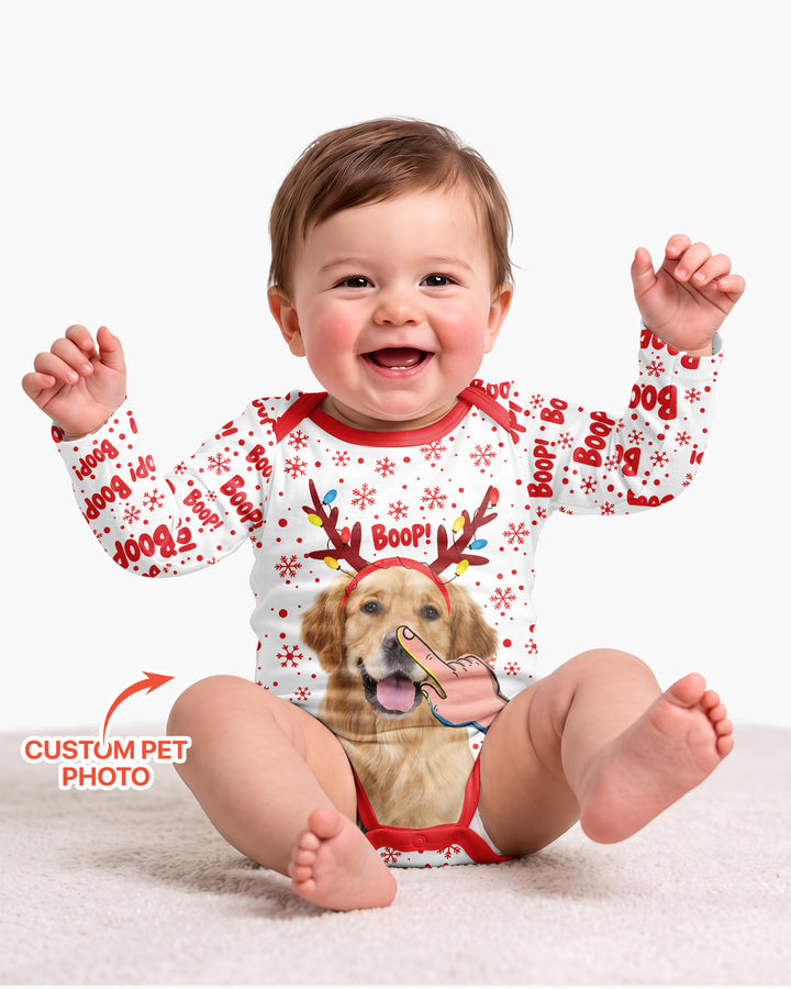 Custom Pet Photo Funny Christmas Boop Bamboo Bodysuit