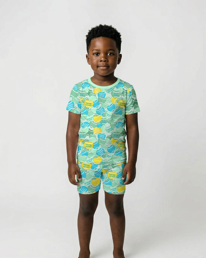 Tennis Candy Family Matching Bamboo Two Piece Short Sleeve Shorts Pajama Set