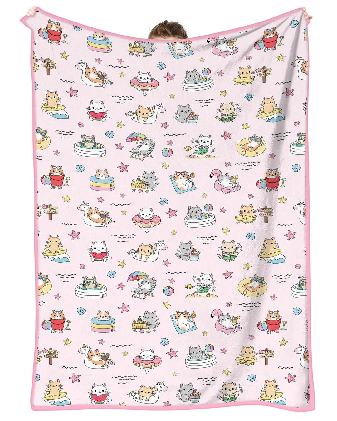 Kawaii Cats Summer Vacation Bamboo Blanket