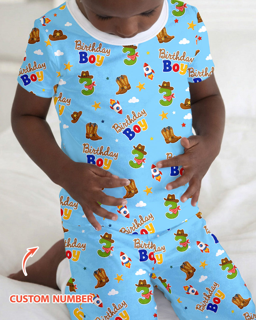 Custom Birthday Western Boy Bamboo Two Piece Short Sleeve Pajama Set