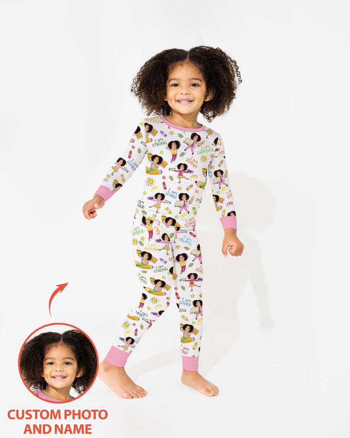 Custom Photo Kid Affirmations I Am Kind Bamboo Two Piece Long Sleeve Pajama Set