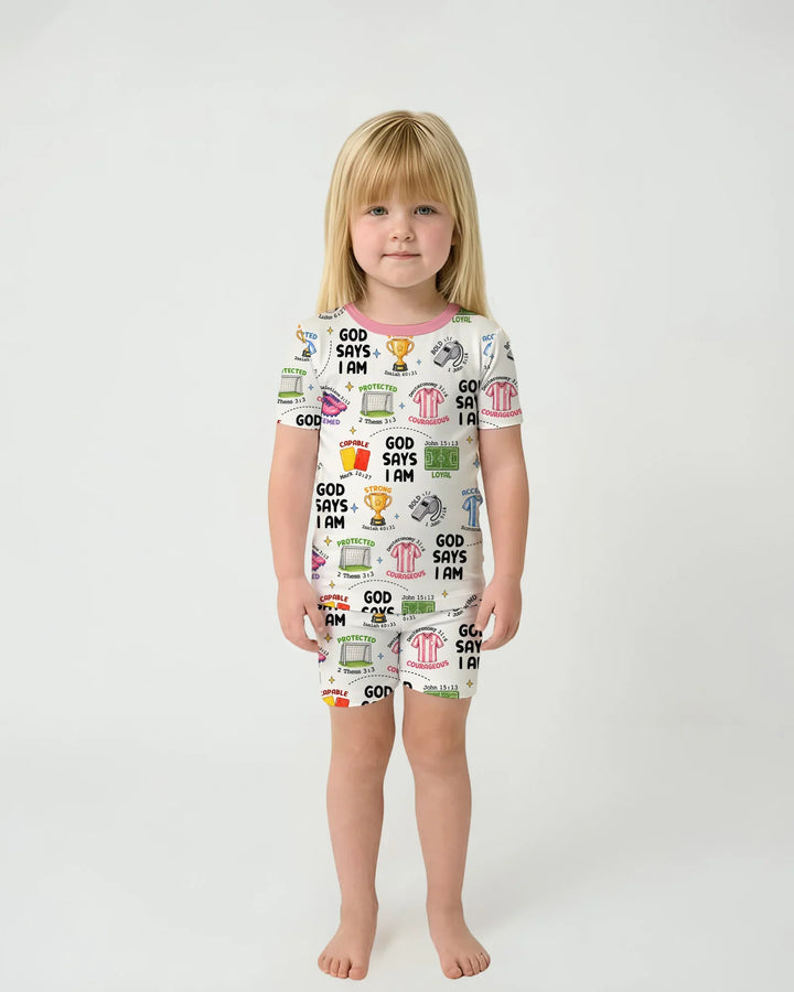 God Says I Am Soccer Bamboo Two Piece Short Sleeve Shorts Pajama Set