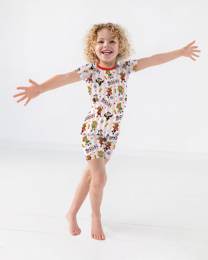 Striped Cute Mascots Soccer Cup 2026 Bamboo Two Piece Short Sleeve Shorts Pajama Set