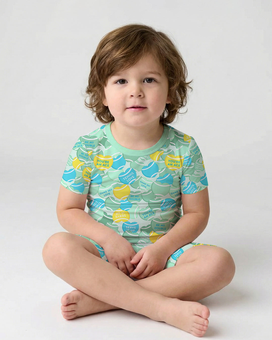 Tennis Candy Family Matching Bamboo Two Piece Short Sleeve Shorts Pajama Set