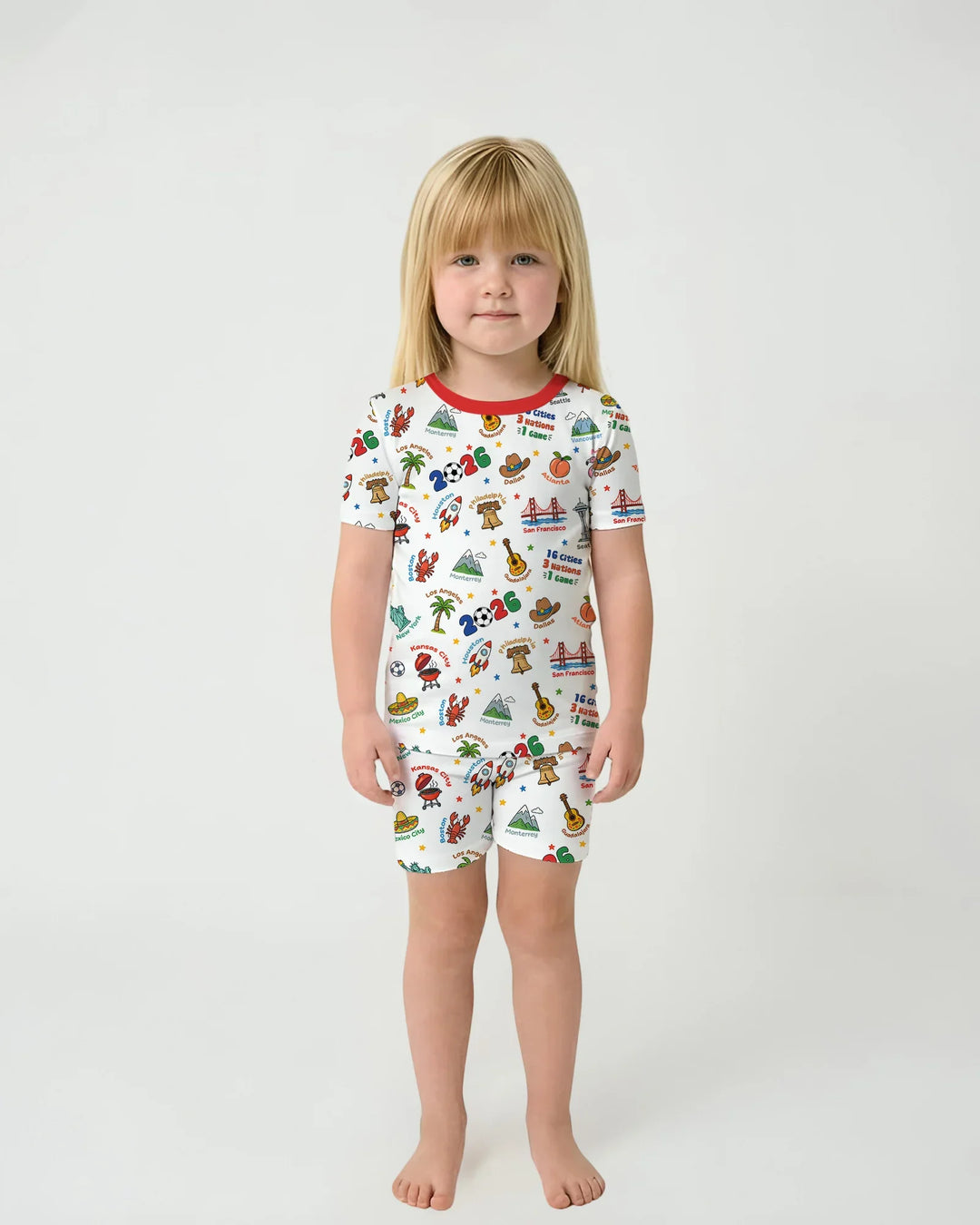 Soccer Cup Host Cities 2026 Bamboo Two Piece Short Sleeve Shorts Pajama Set