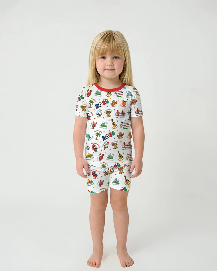 Soccer Cup Host Cities 2026 Bamboo Two Piece Short Sleeve Shorts Pajama Set