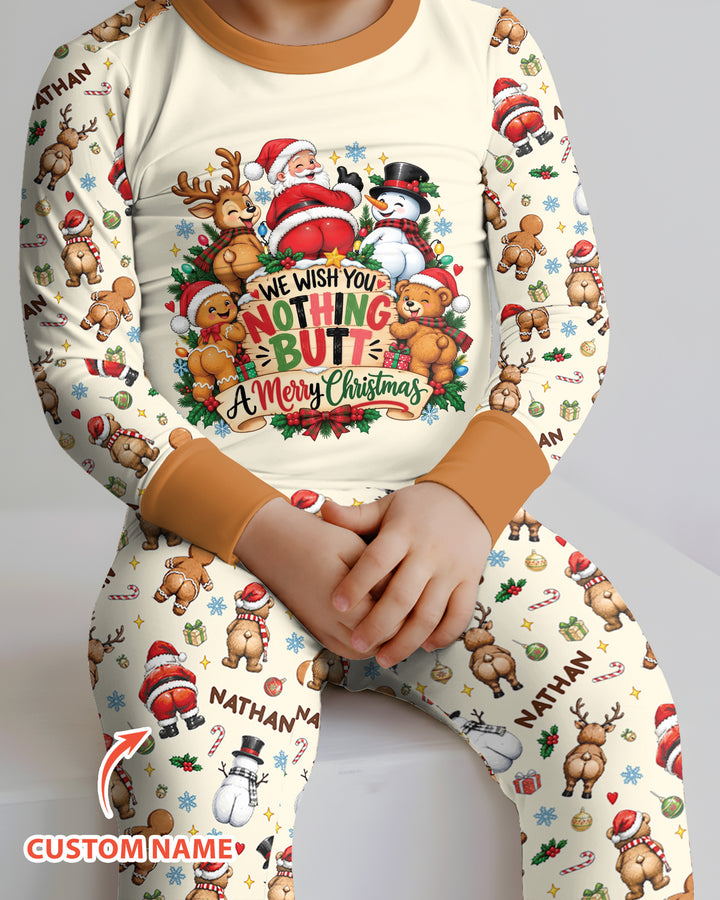 We Wish You Nothing But A Merry Christmas Custom Name Bamboo Two Piece Long Sleeve Pajama Set