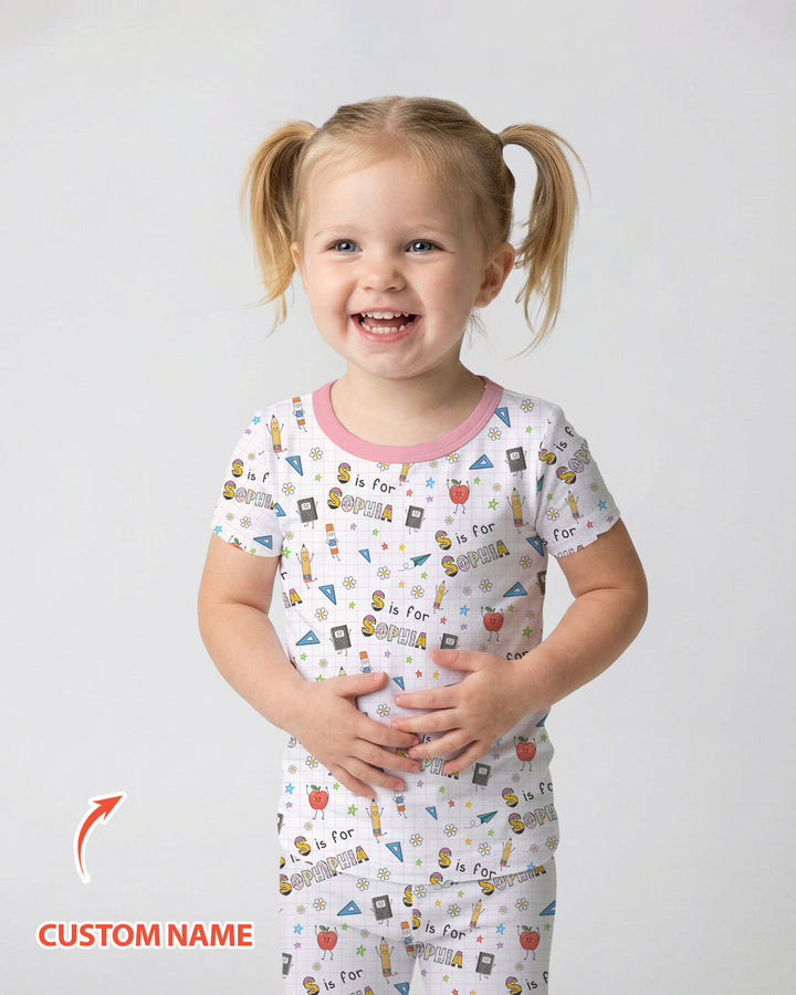 Conjunto de pijama de dos piezas de bambú de manga corta, plantilla personalizada