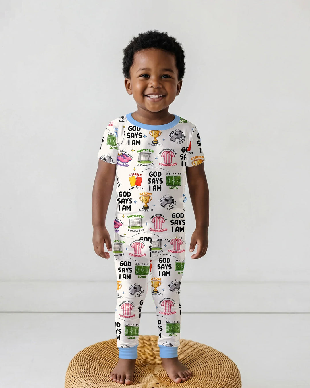 God Says I Am Soccer Bamboo Two Piece Short Sleeve Pajama Set