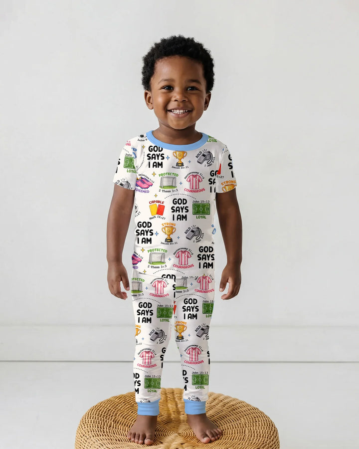 God Says I Am Soccer Bamboo Two Piece Short Sleeve Pajama Set