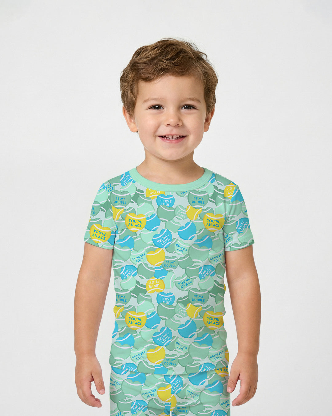 Tennis Candy Family Matching Bamboo Two Piece Short Sleeve Pajama Set
