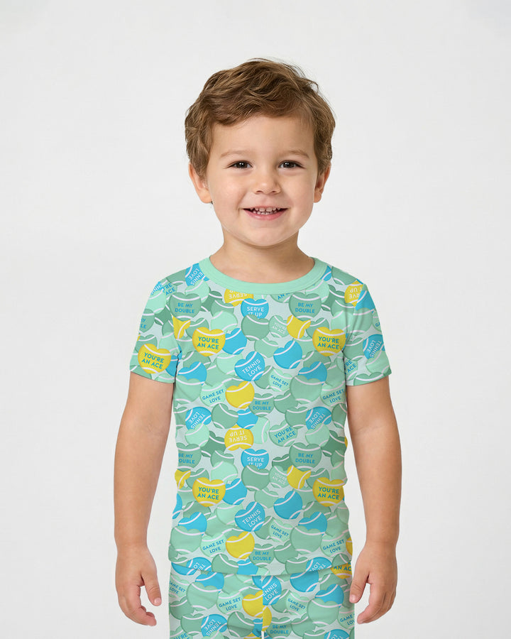 Tennis Candy Family Matching Bamboo Two Piece Short Sleeve Pajama Set