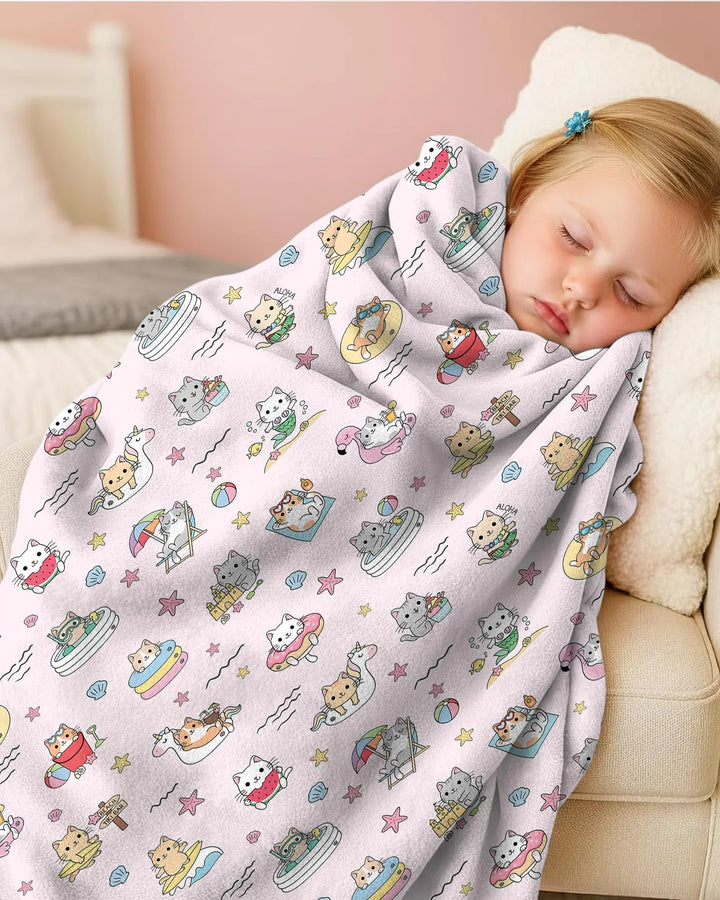 Kawaii Cats Summer Vacation Bamboo Blanket