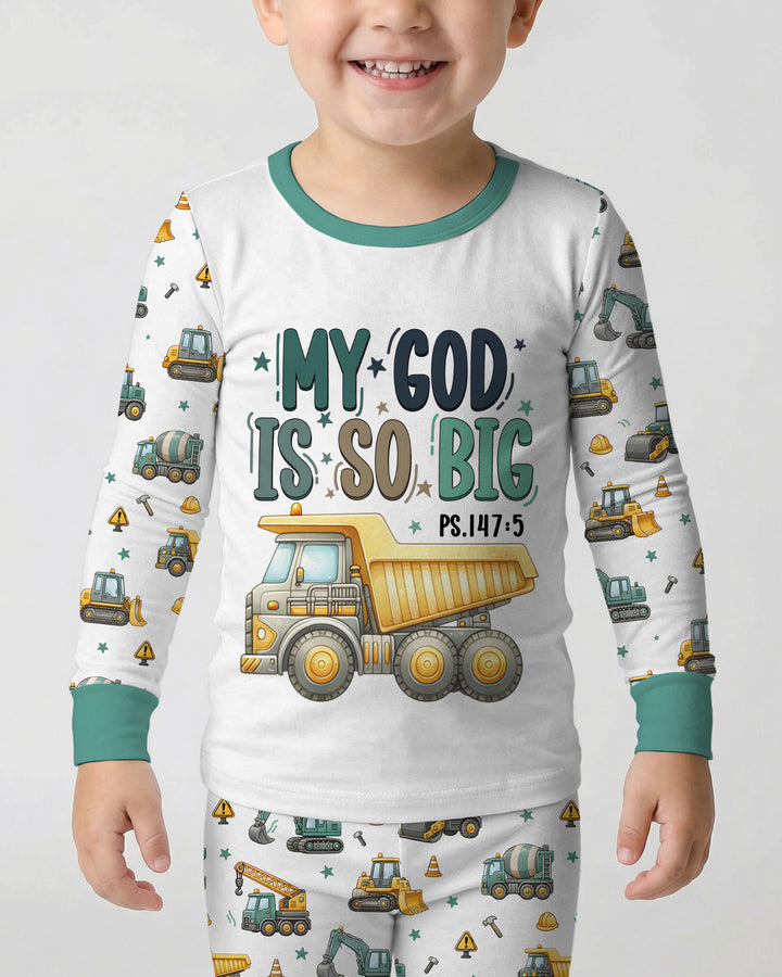 Construction Vehicles My God Is So Big Bamboo Two Piece Long Sleeve Pajama Set