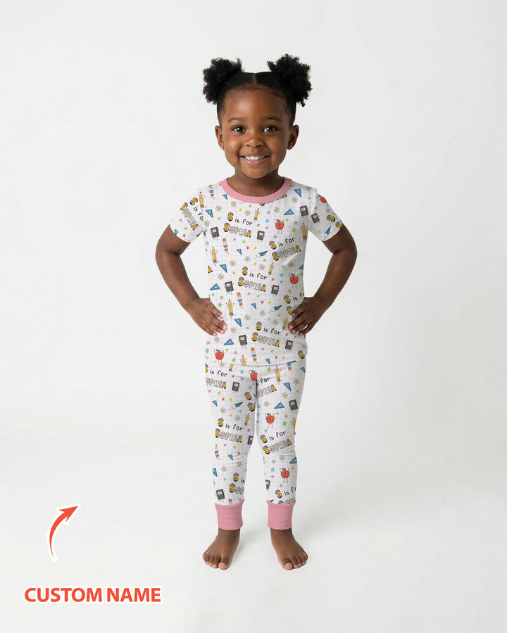 Conjunto de pijama de dos piezas de bambú de manga corta, plantilla personalizada
