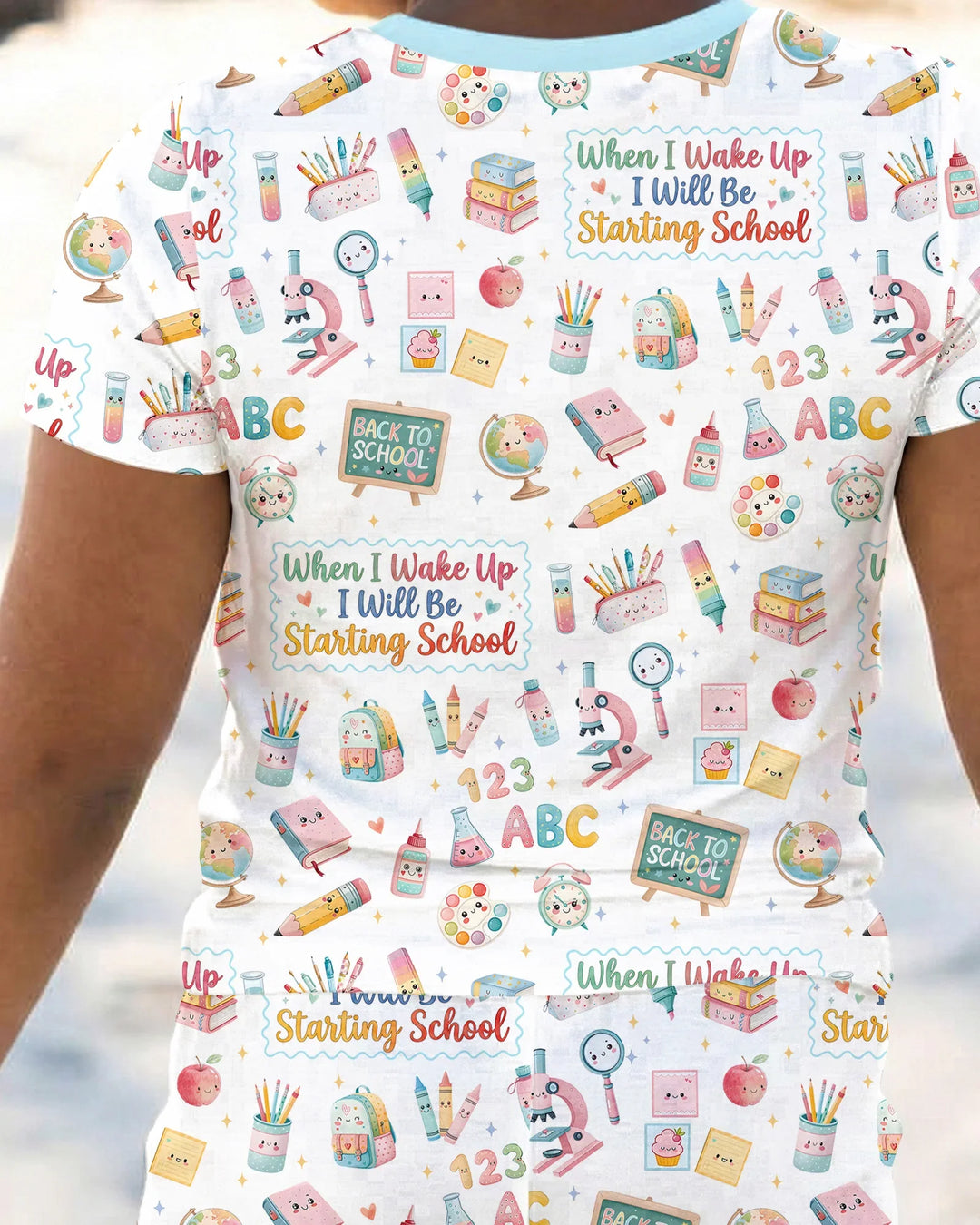 When I Wake Up I Will Be Starting School Bamboo Two Piece Short Sleeve Pajama Set