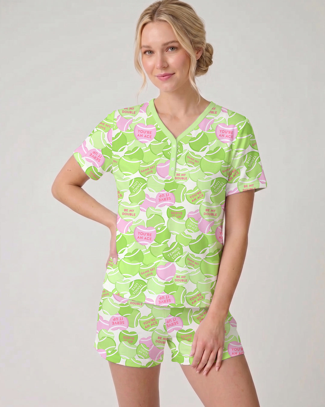 Tennis Candy Family Matching Bamboo Women Short Sleeve Short Pajama Set