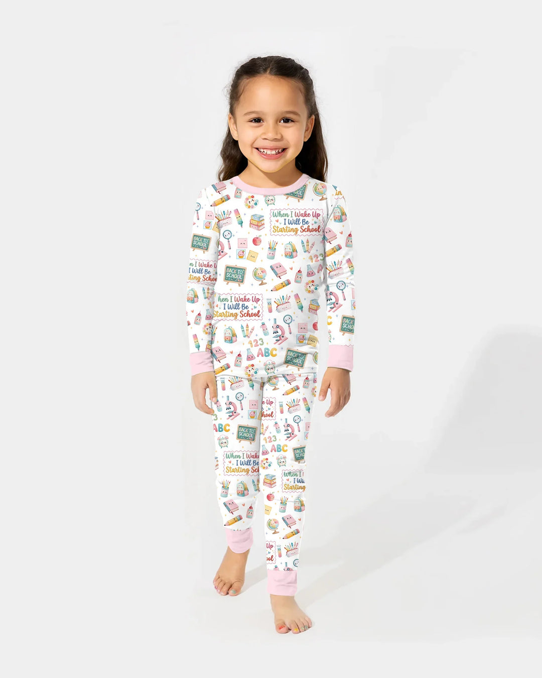 When I Wake Up I Will Be Starting School Bamboo Two Piece Long Sleeve Pajama Set