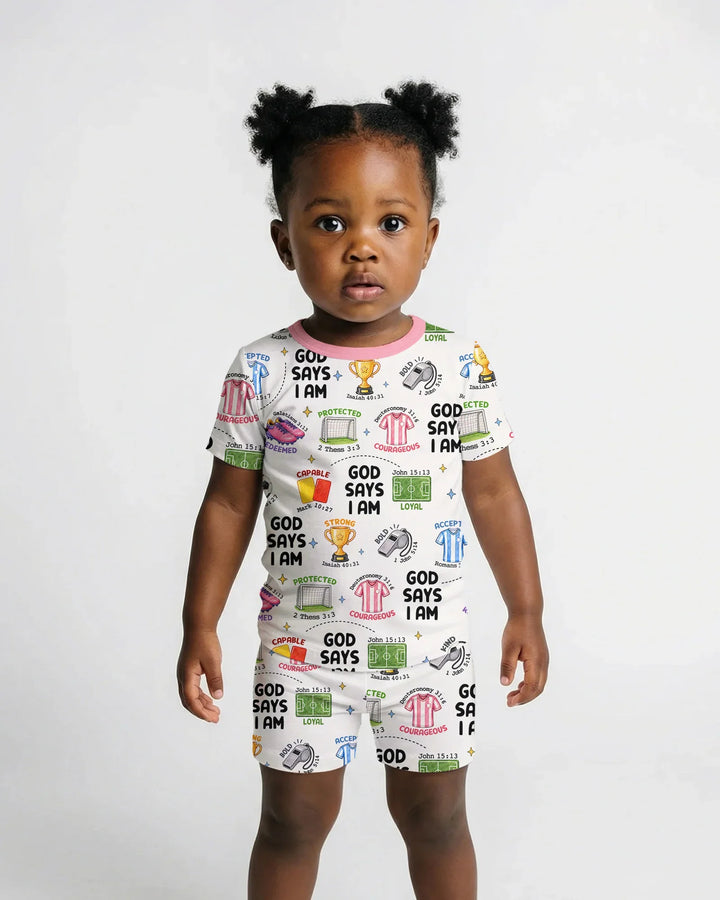 God Says I Am Soccer Bamboo Two Piece Short Sleeve Shorts Pajama Set