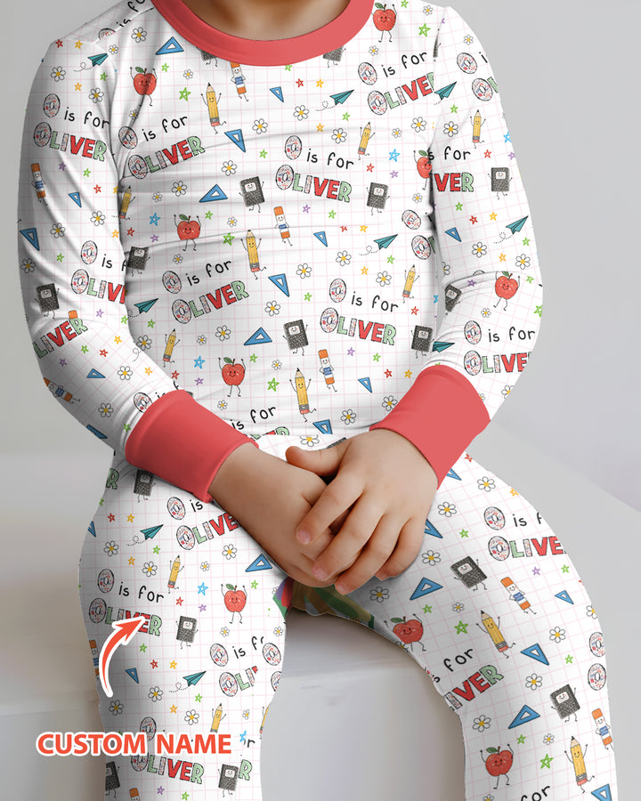 Personalized Back To School Bamboo Two Piece Long Sleeve Pajama Set
