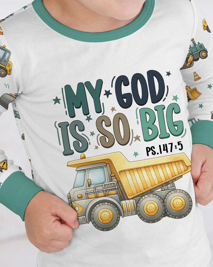 Construction Vehicles My God Is So Big Bamboo Two Piece Long Sleeve Pajama Set