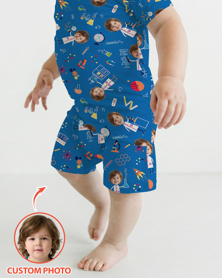 Custom Image Chemical Laboratory Bamboo Two Piece Short Sleeve Shorts Pajama Set