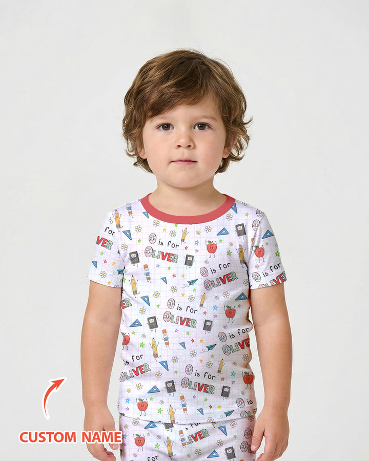 Personalized Back To School Bamboo Two Piece Short Sleeve Shorts Pajama Set