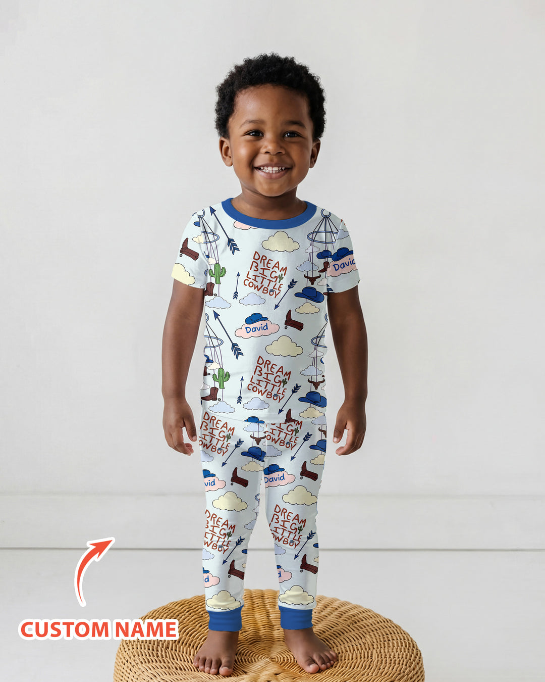Litlle Cowboy Sis Bro Matching  Bamboo Two Piece Short Sleeve Pajama Set